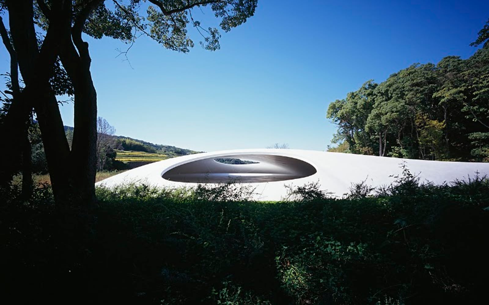 Teshima Art Museum in the island landscape